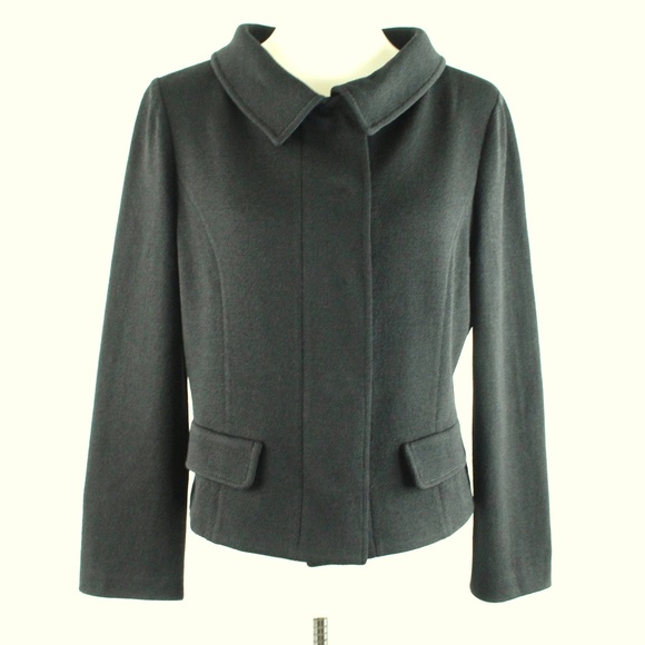 St. John Caviar Black Santana Knit Collared Concealed Snap Front Jacket 10